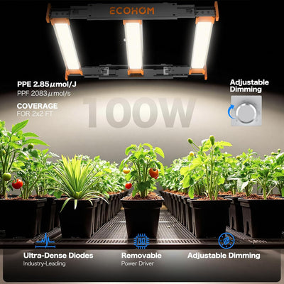 Barra luz LED cultivo 100W espectro completo 2x2ft para plantas