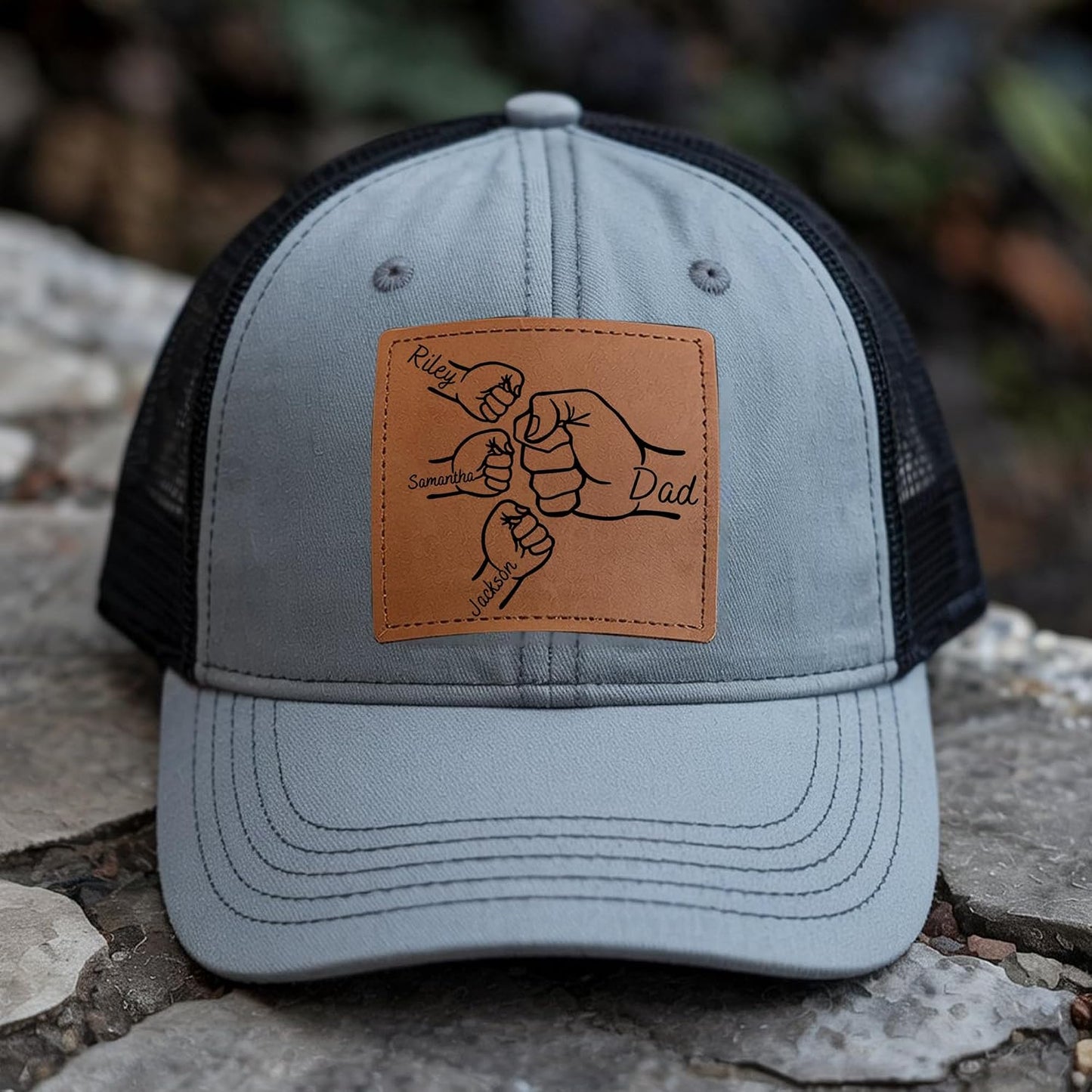 Sombrero trucker personalizado para papá con parche de cuero