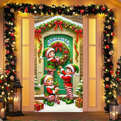 Cubierta puerta Navidad 71x35pulg banner elfo decoración