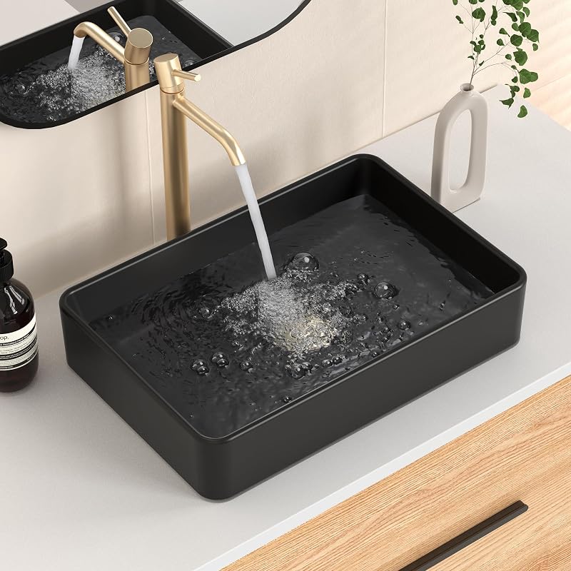 Fregadero rectangular encimera 20pulg negro mate cerámica