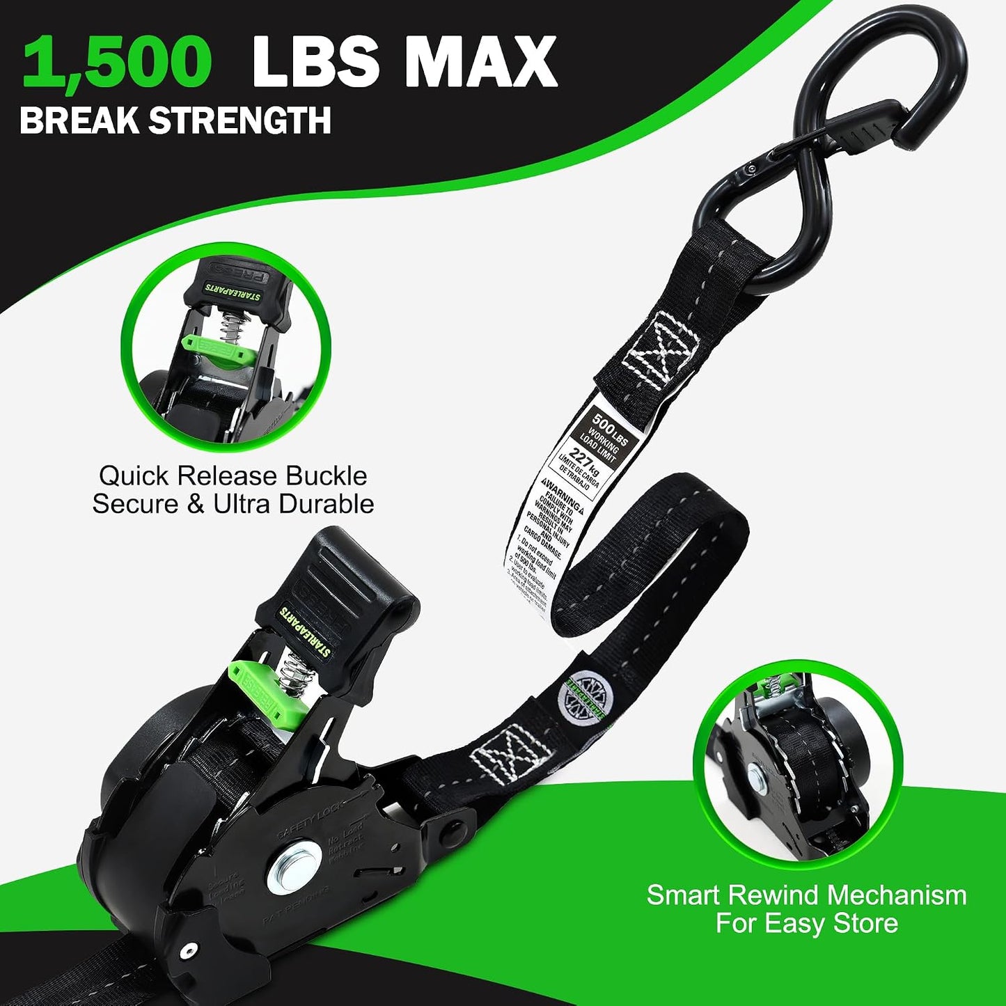 Correas trinquete retráctiles 1500lb para auto kayak