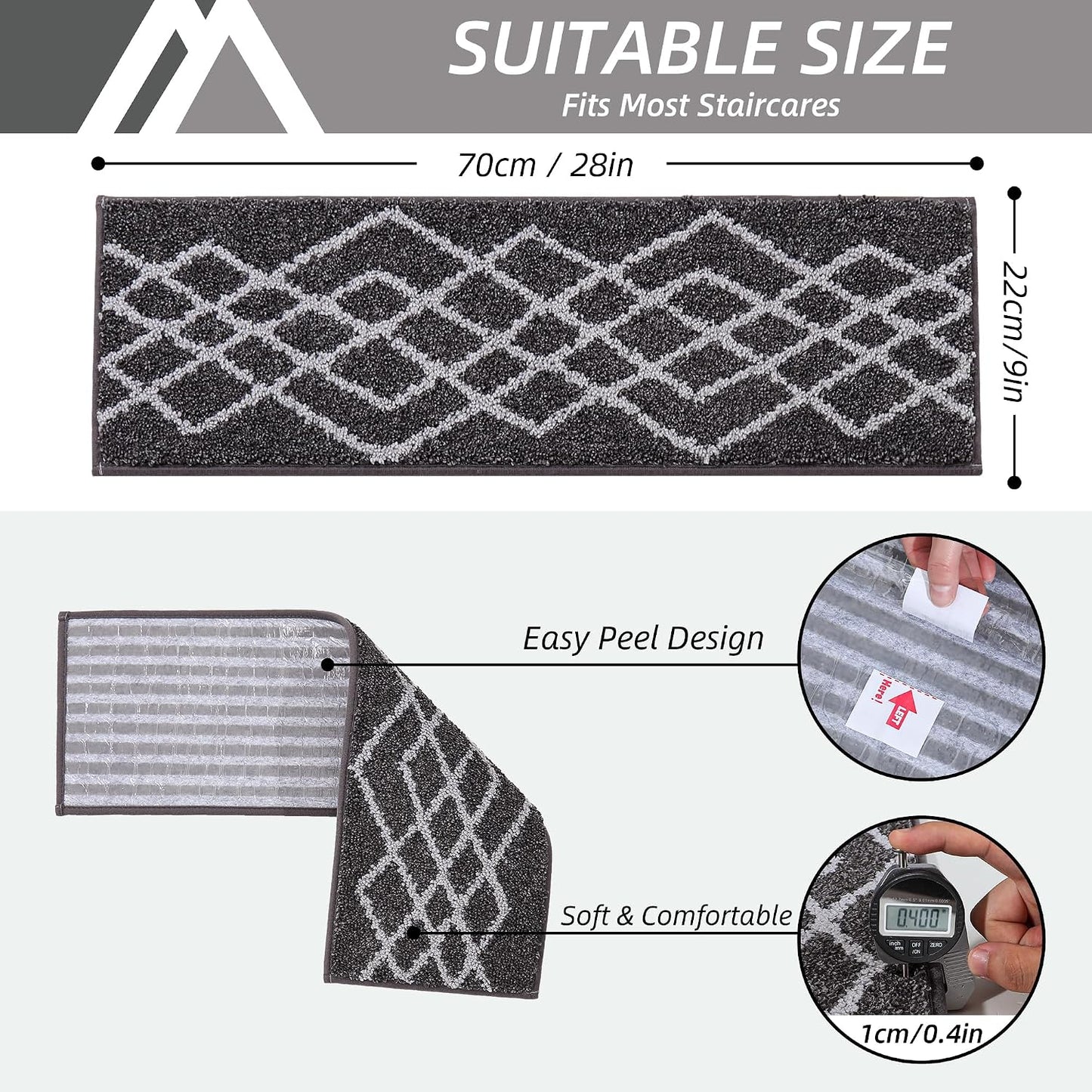 Alfombras antiderrap para escaleras 15 pzas 28x9in