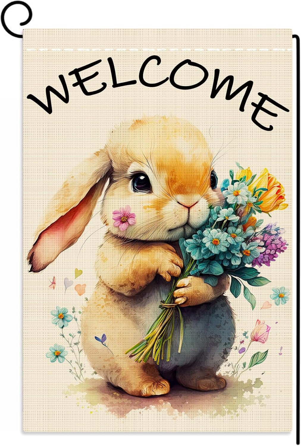 Bandera bienvenida jardín Pascua 12x18pulg tulipanes conejo
