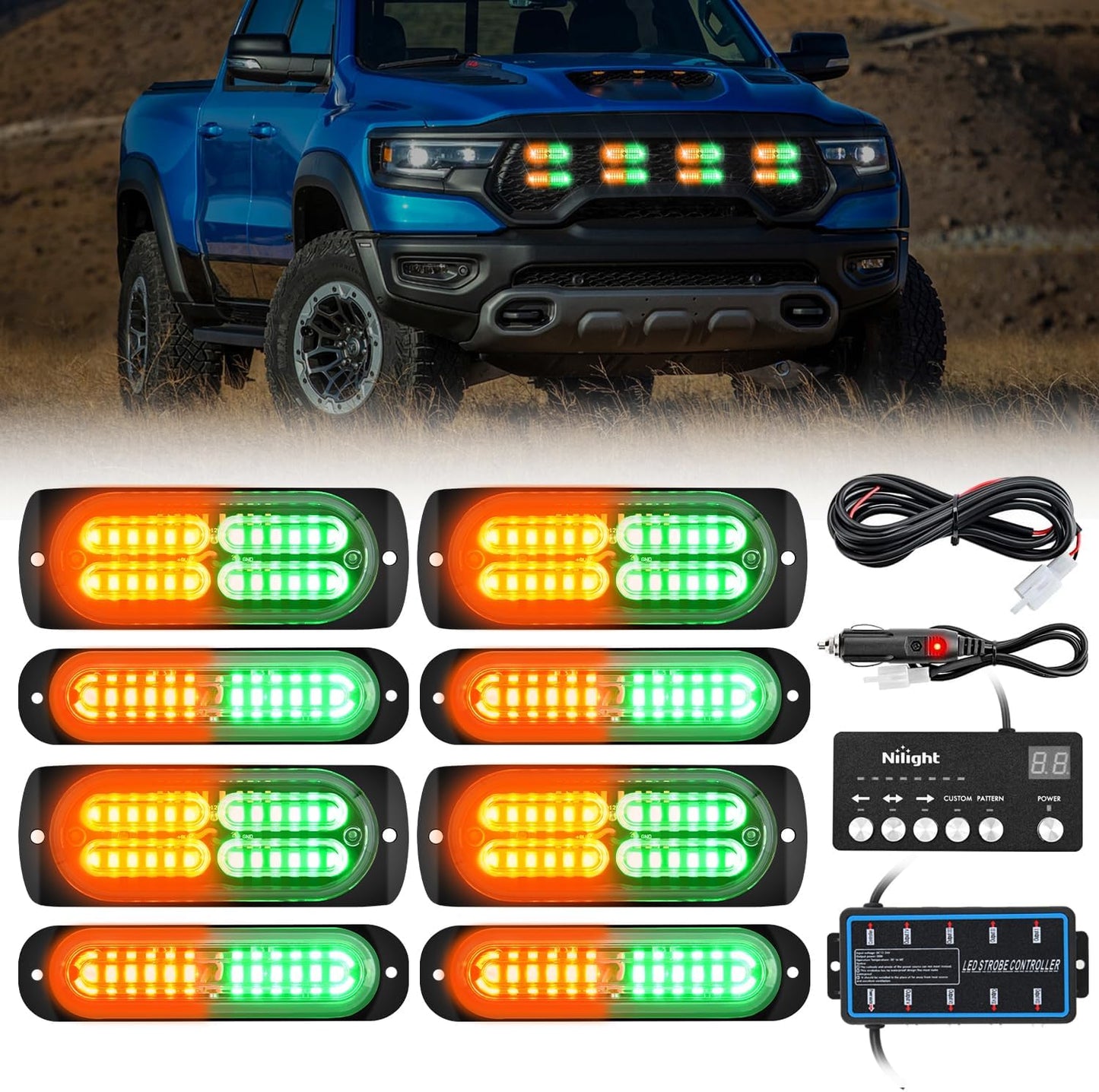 8 Pzas Luces LED Estroboscópicas 12-24V Sincronización