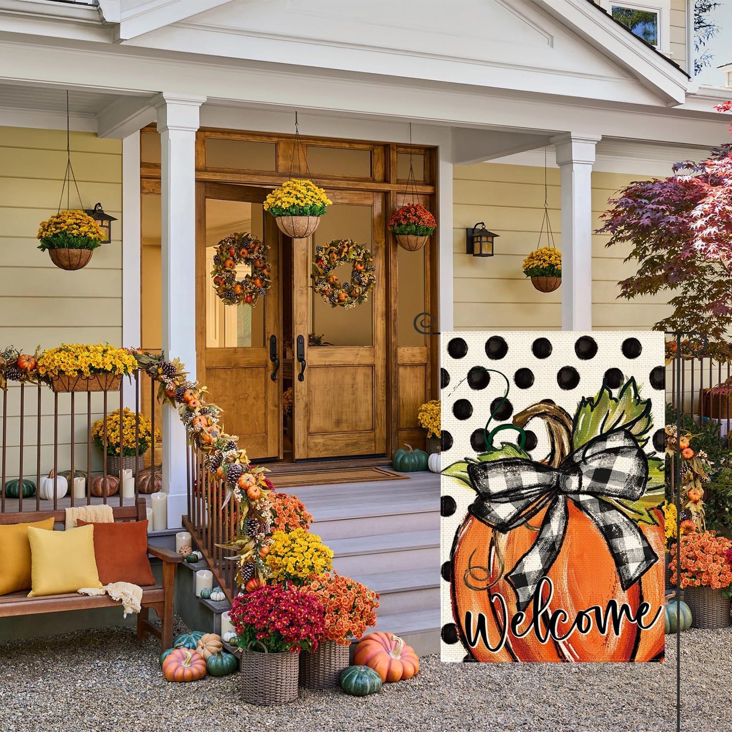 Bandera jardín calabaza otoño 12x18pulg doble cara patio