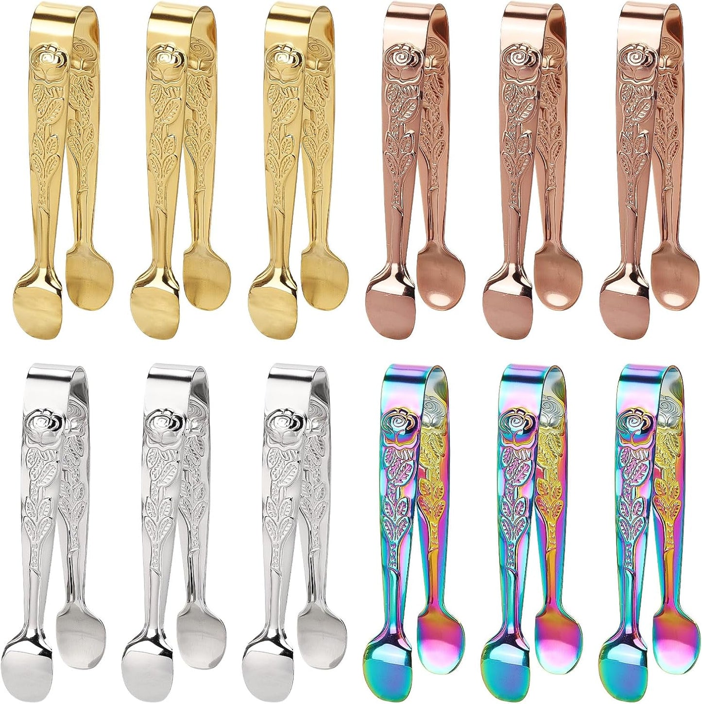 12 Pinzas Hielo Acero Inox 304 4.3pulg Cubo Azúcar 4 Colores