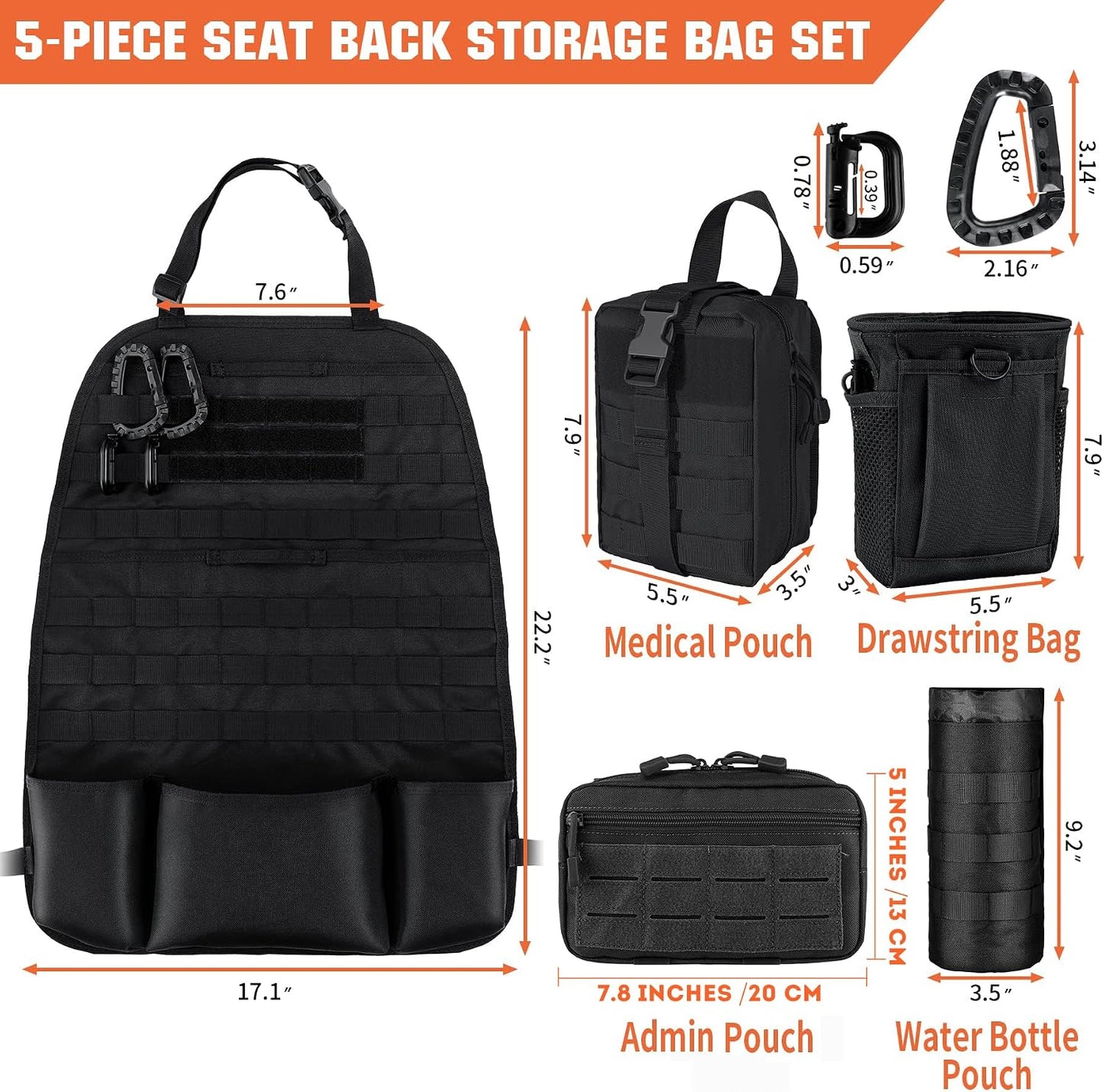 Organiz. asiento auto 4 bolsas Molle protector táctico