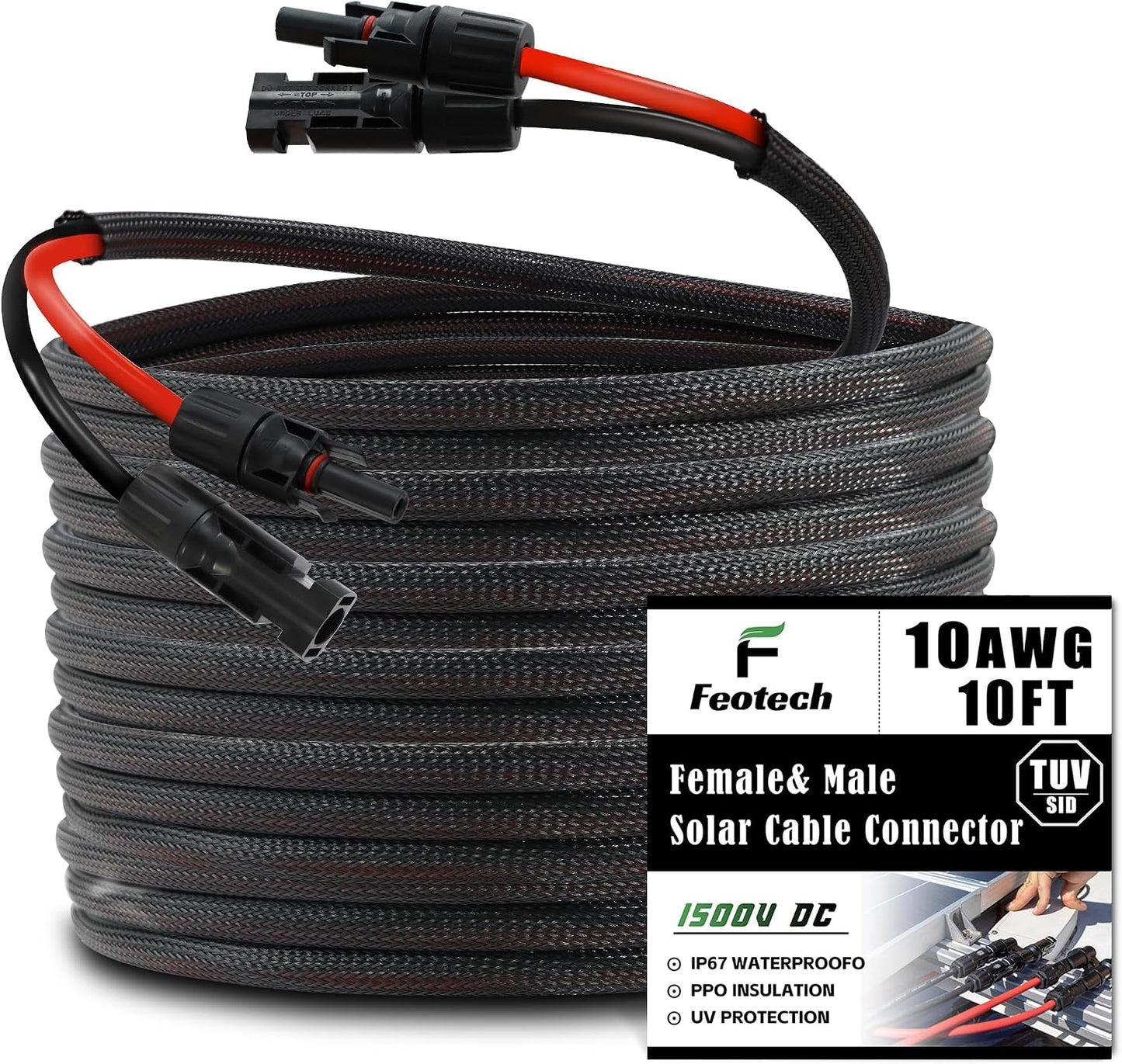 Cable extensión solar 10 pies conector 10 AWG 4 pares IP67