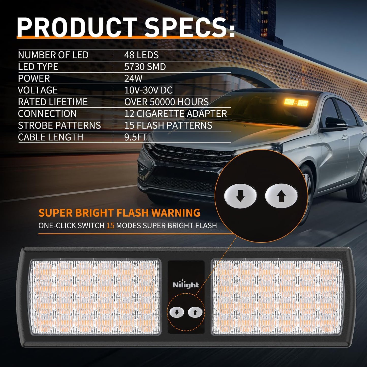 Luces estroboscópicas visera ámbar 48 LED para emergencia