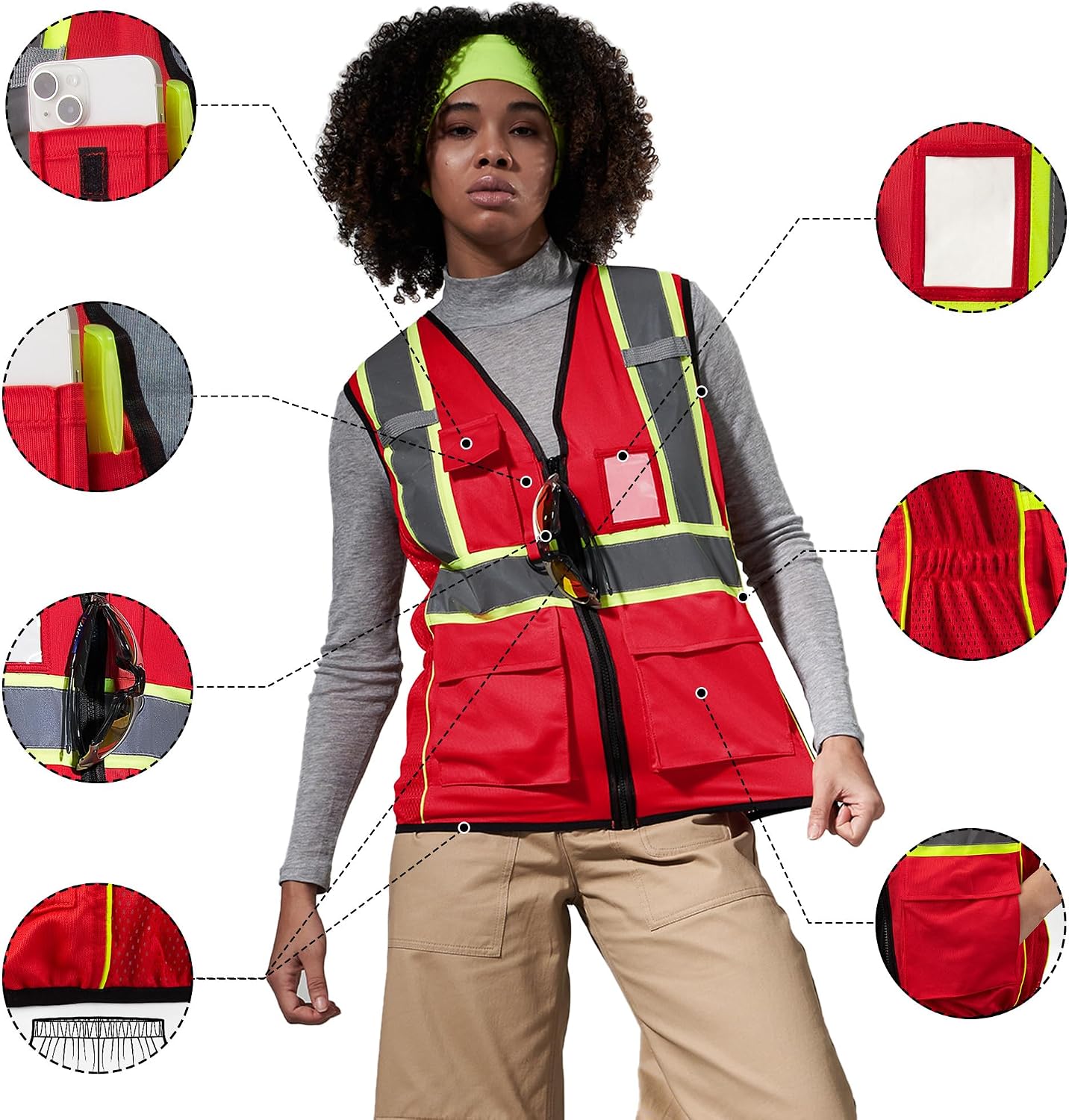 Chaleco seguridad reflejante alta visibilidad 11 colores mujer