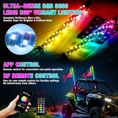 2 Pzas Luces LED Látigo 3pulg para UTV ATV App Modos