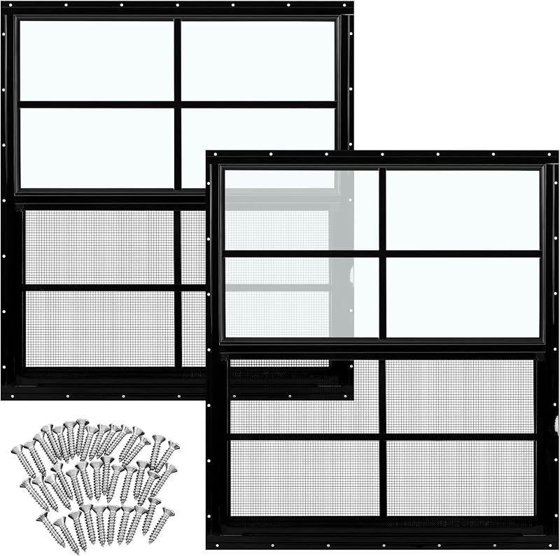 2 Ventanas Cobertizo Negro 24x27pulg Vidrio Templado