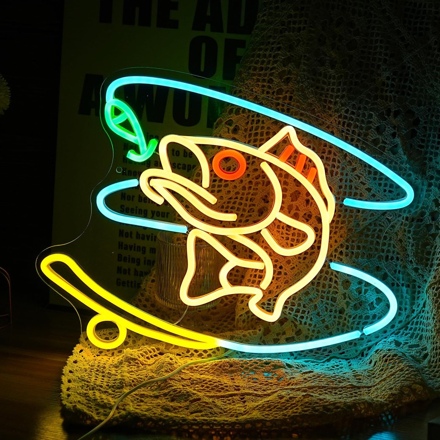 Letrero neón pesca regulable LED USB para pared y sala