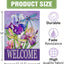Bandera jardín decorativa flores iris libélula morada
