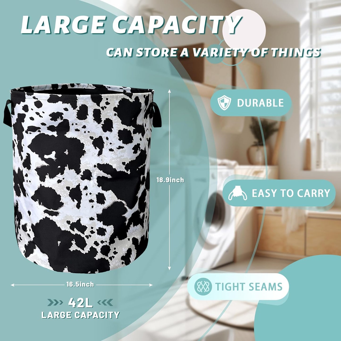 Cesta lavandería estampado vacas plegable 18.9x16.5"