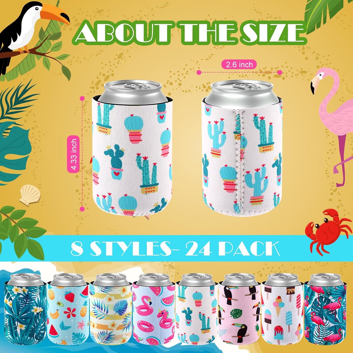 24 Fundas Neopreno 12oz Mangas Verano Temática Playa 4x2.8"