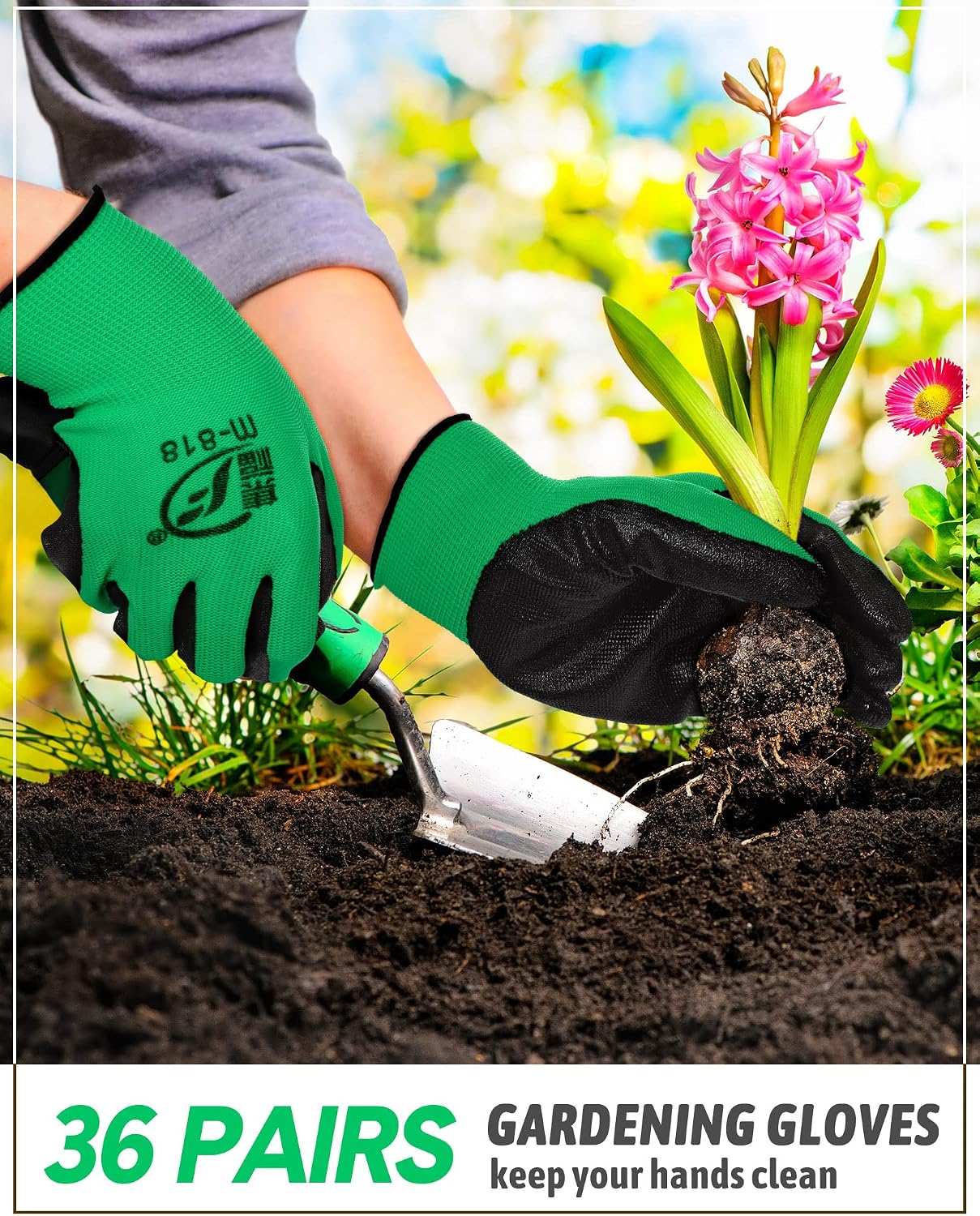 36 Pzas Guantes Jardinería Transpirables con Goma