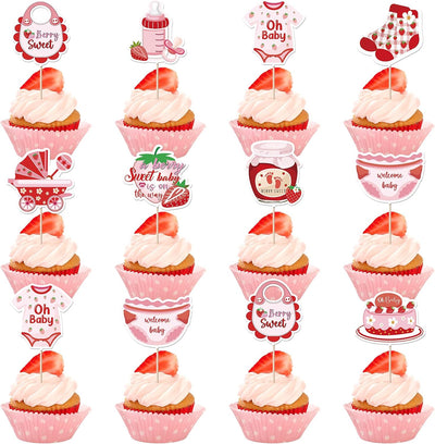 36 Pzas Decoración Fresa para Tarta Baby Shower Niña