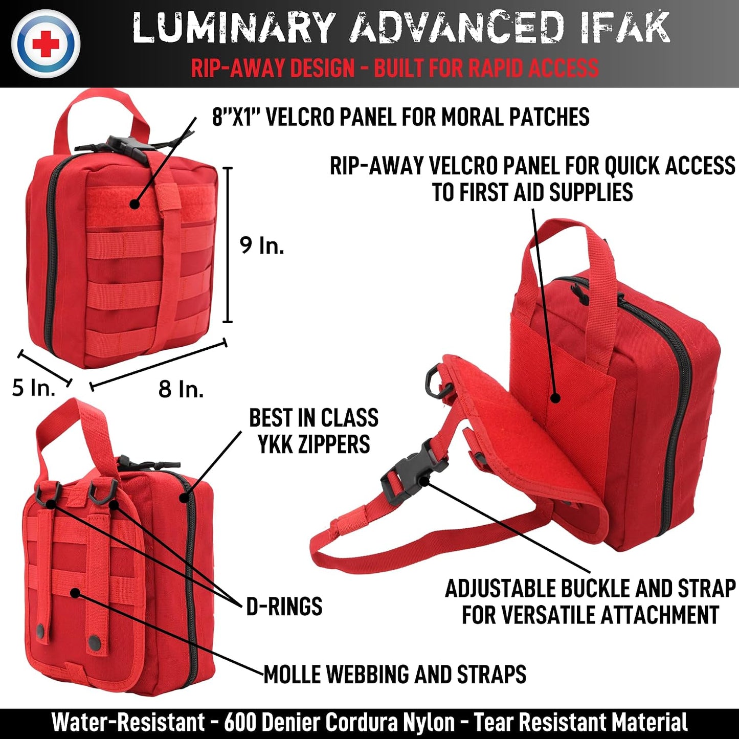 Kit primeros auxilios IFAK para reposacabezas color rojo