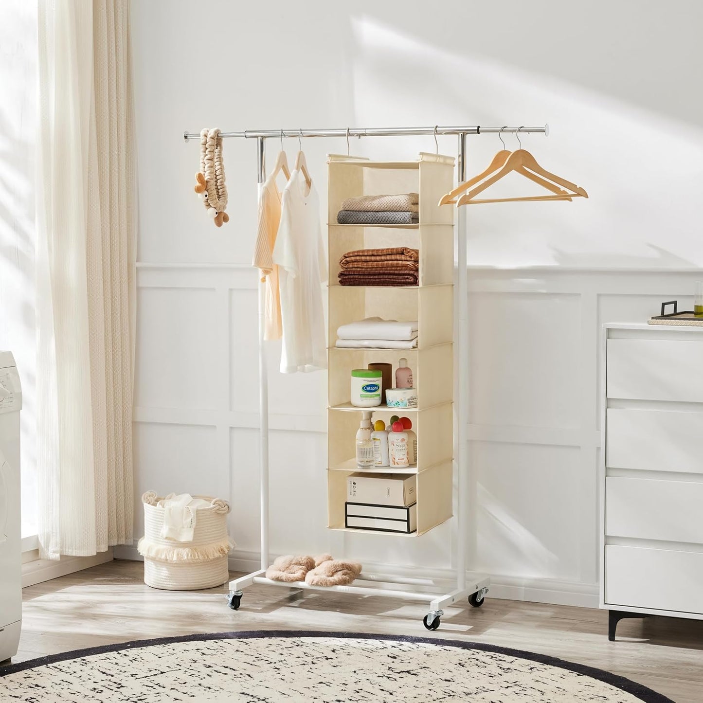 Organiz. colgante armario 6 niveles tela con ganchos beige