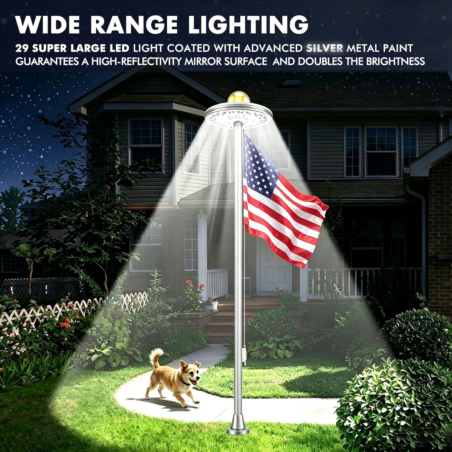 Luz asta bandera solar Auro 8 plateada 29 LED
