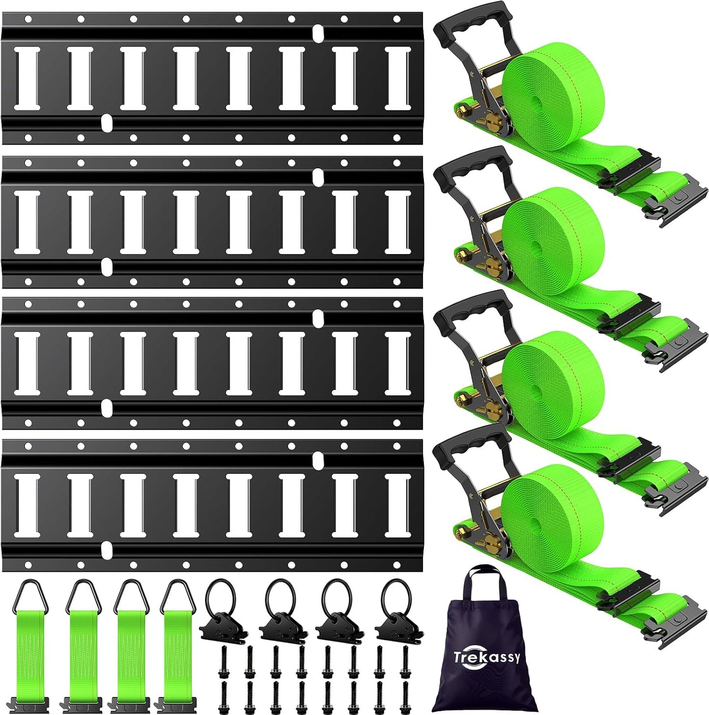 Kit rieles E Track 16" 12 accesorios 4 correas trinquete