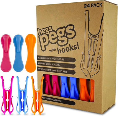 Pinzas doble gancho para ropa 24 pzas naranja rosa azul