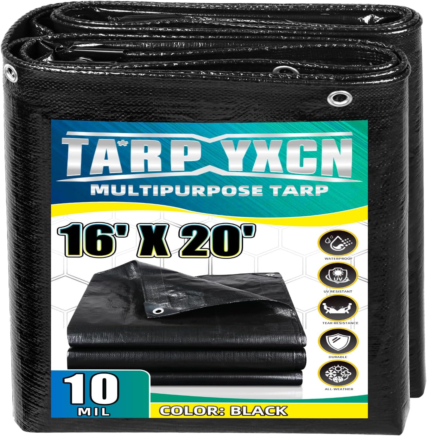 Lona negra 16x20ft polietileno 10mil UV resistente ojales