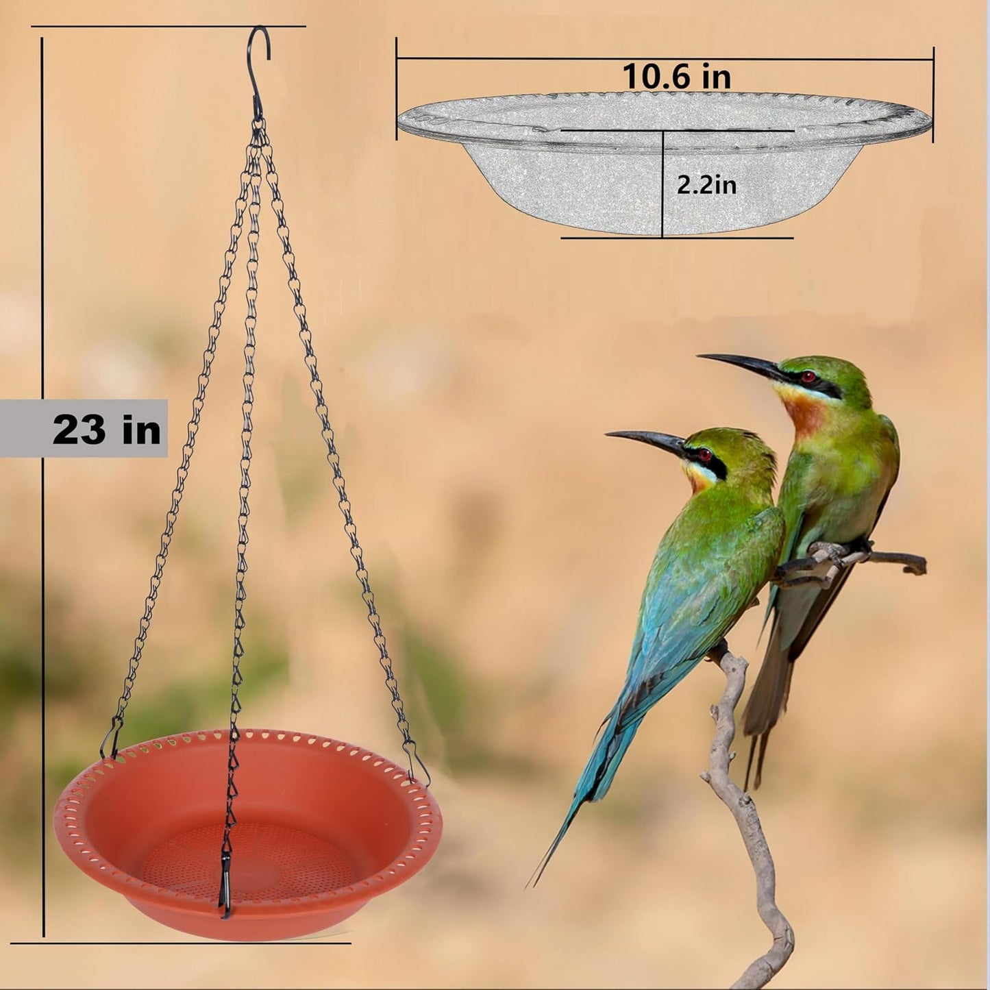 Bandeja colgante comedero pájaros 10pulg terracota drenaje