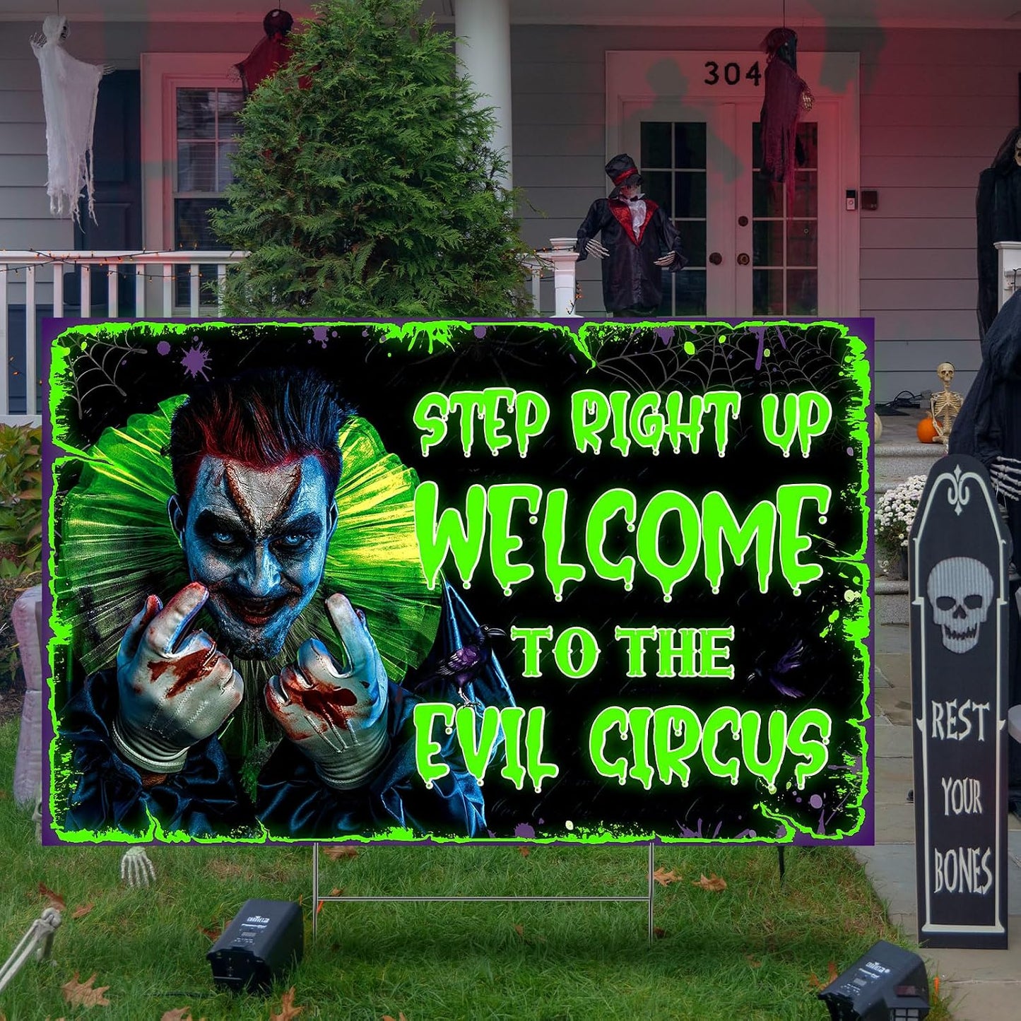 Cartel Halloween payaso circo fluorescente grande