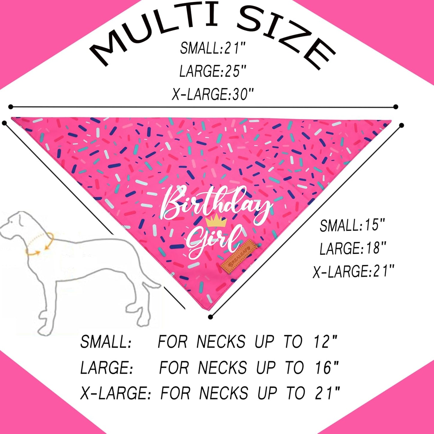 Bandana cumpleaños perro duradera tela rosa grande
