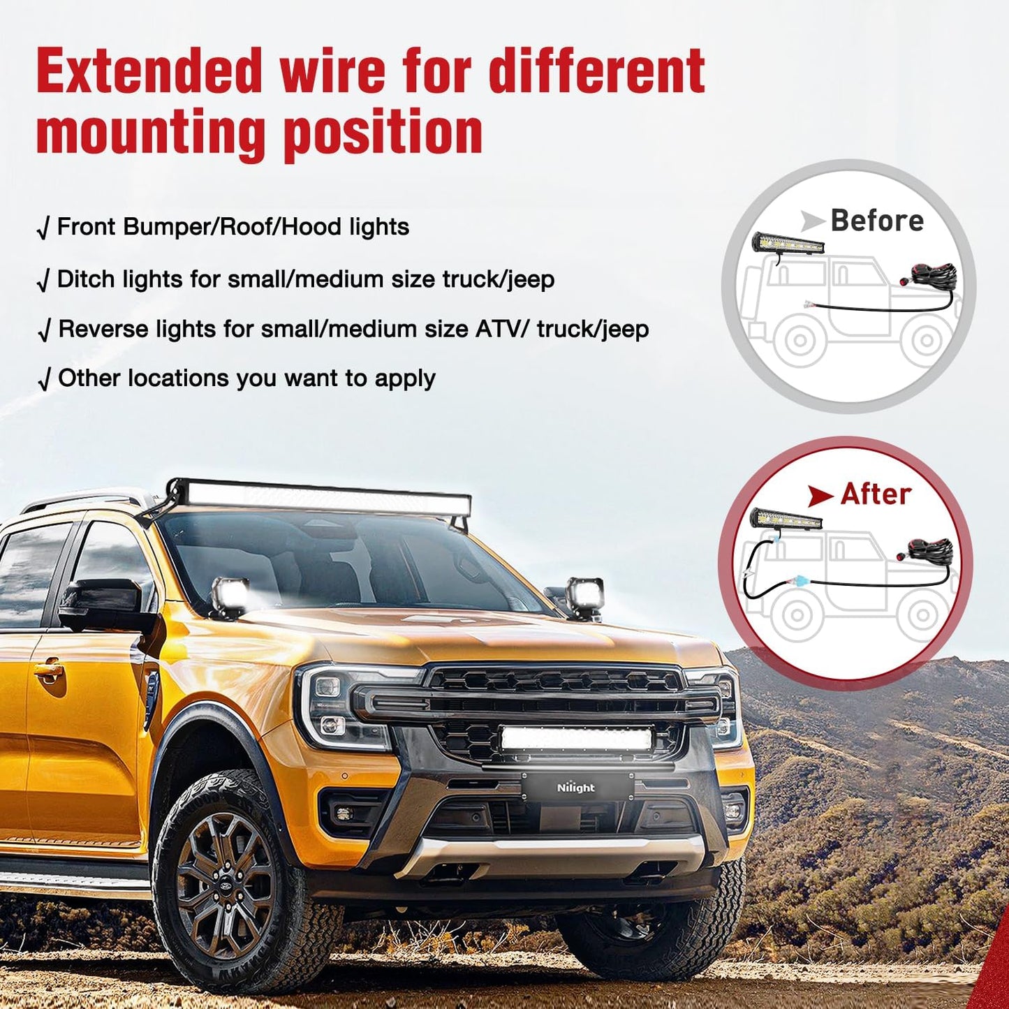 Kit extensión cable LED 10ft 12 AWG luces trabajo