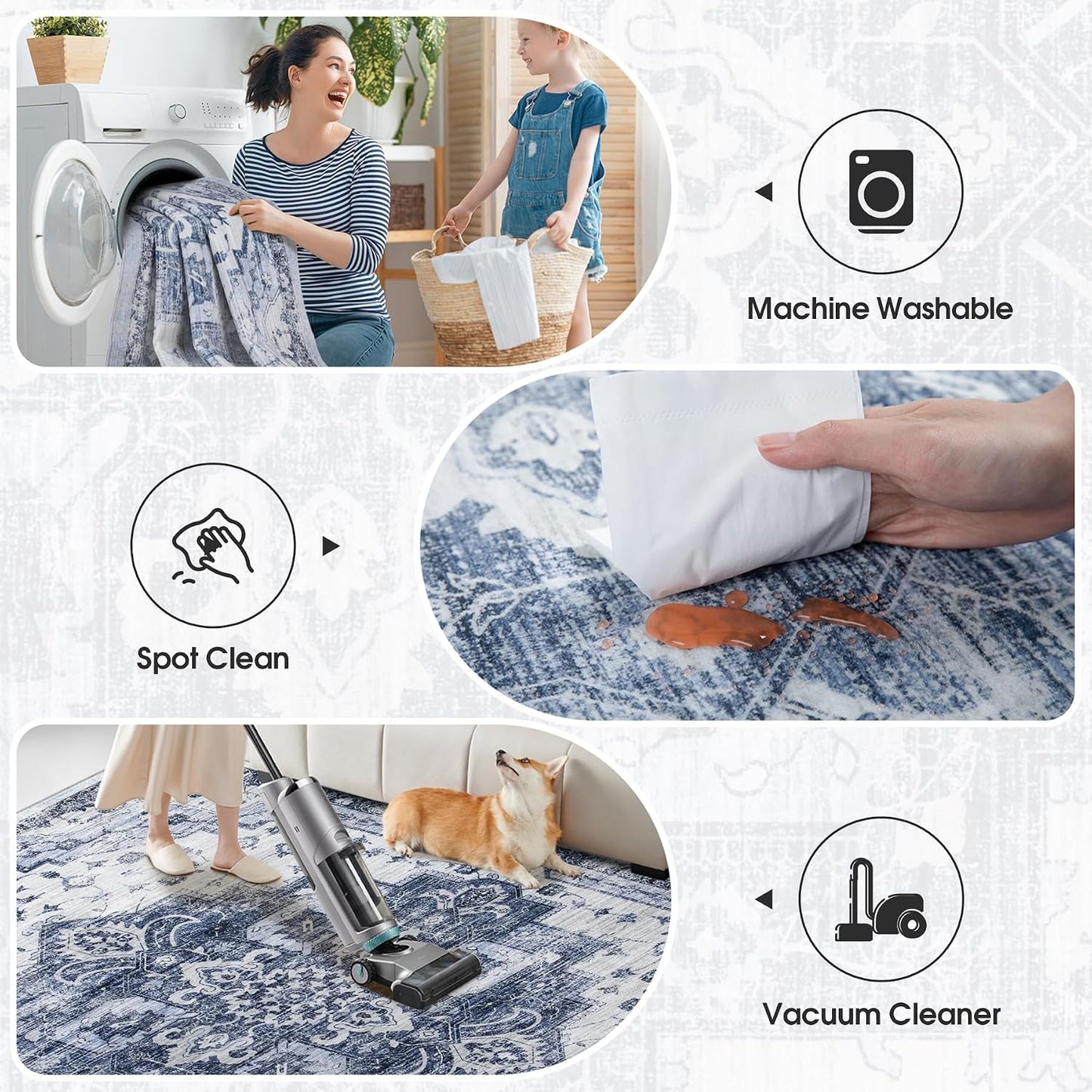 Alfombra lavable sala 9x12" suave boho antiderrap