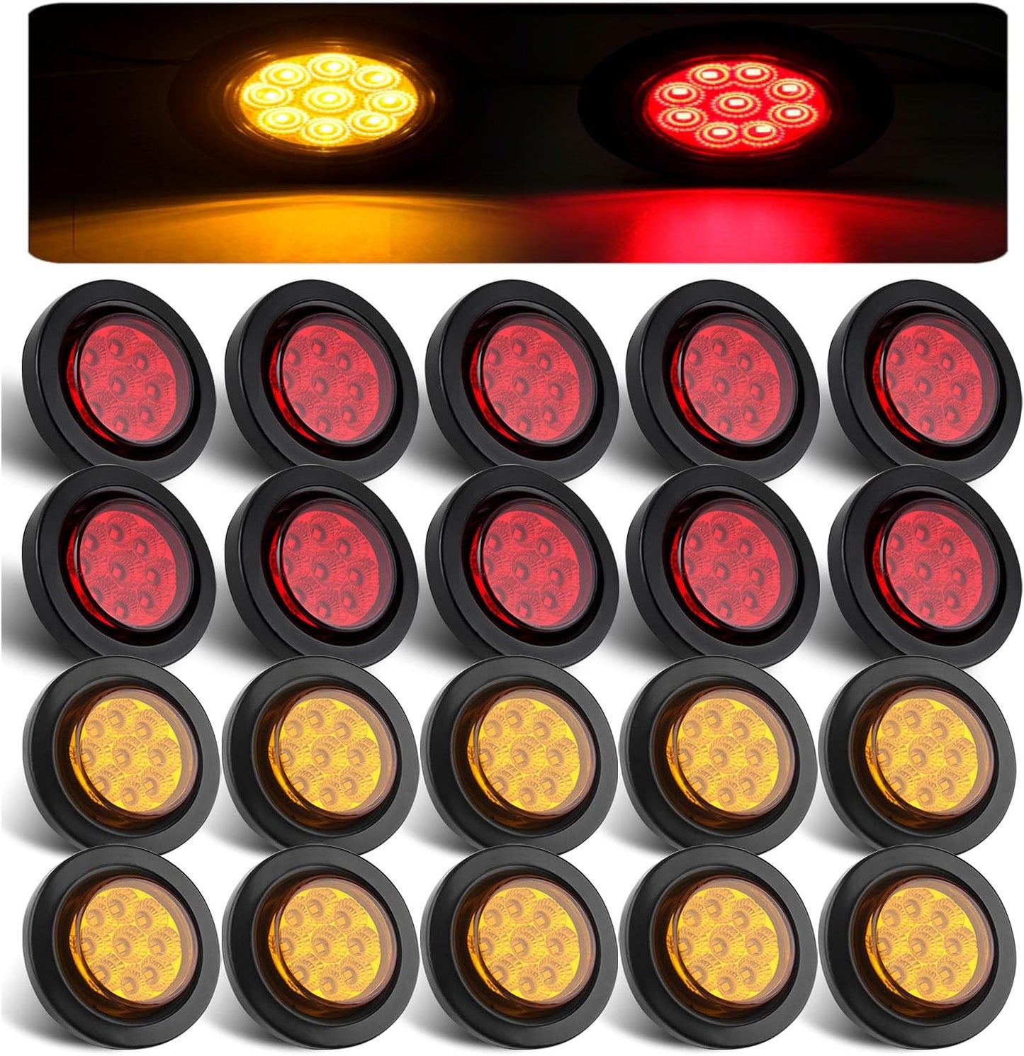 Luces marcador LED redondas 2" 10 ámbar rojas remolque