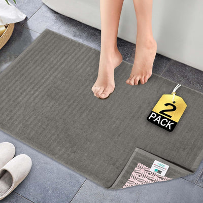 Set 2 Alfombras Baño Grises 20x32pulg Algodón 1020gsm Antiderrap