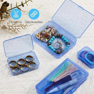 12 Cajas Plástico Rectangulares Vacías con Tapas 3.3x2.2pulg Azul