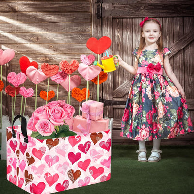 Cesta almacenamiento juguetes con asas patrón corazón