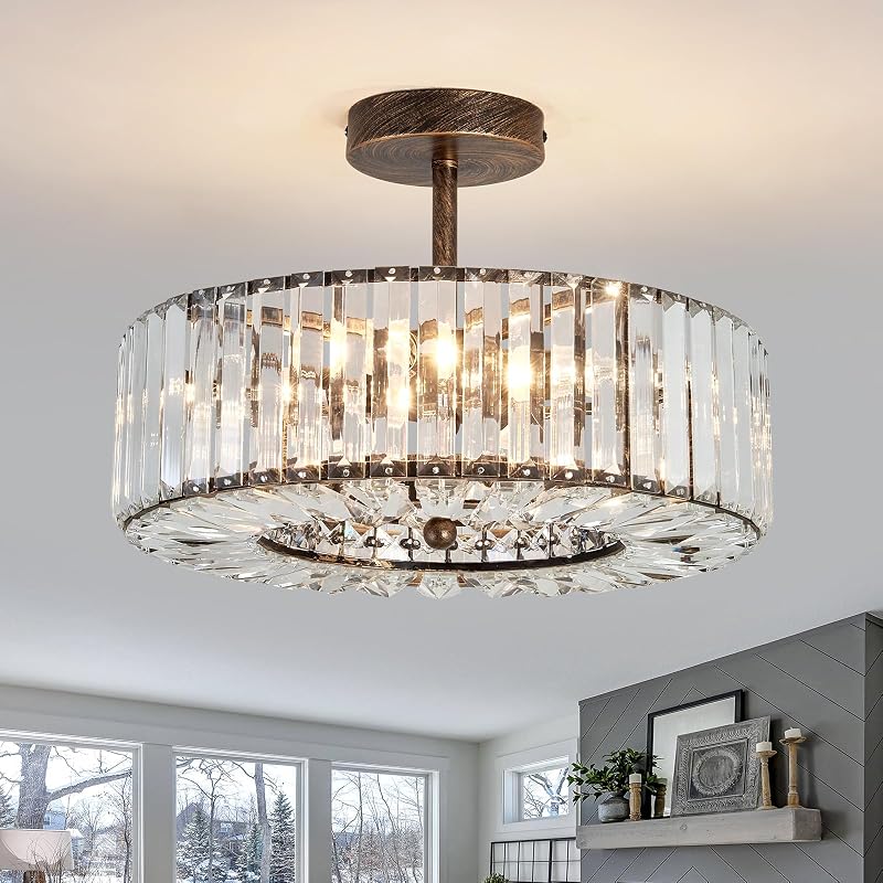 Lámpara techo cristal 4 luces bronce aceitado estilo granja