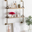 Estante pared industrial metal tubo vidrio color dorado