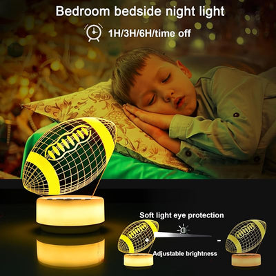 Luz Nocturna Fútbol Niños Lámpara Led 3D 14 Colores Control Remoto