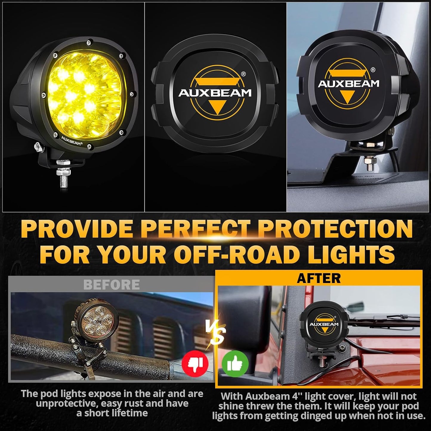 Fundas luz LED 4" negro 2uds cubierta redonda impermeable
