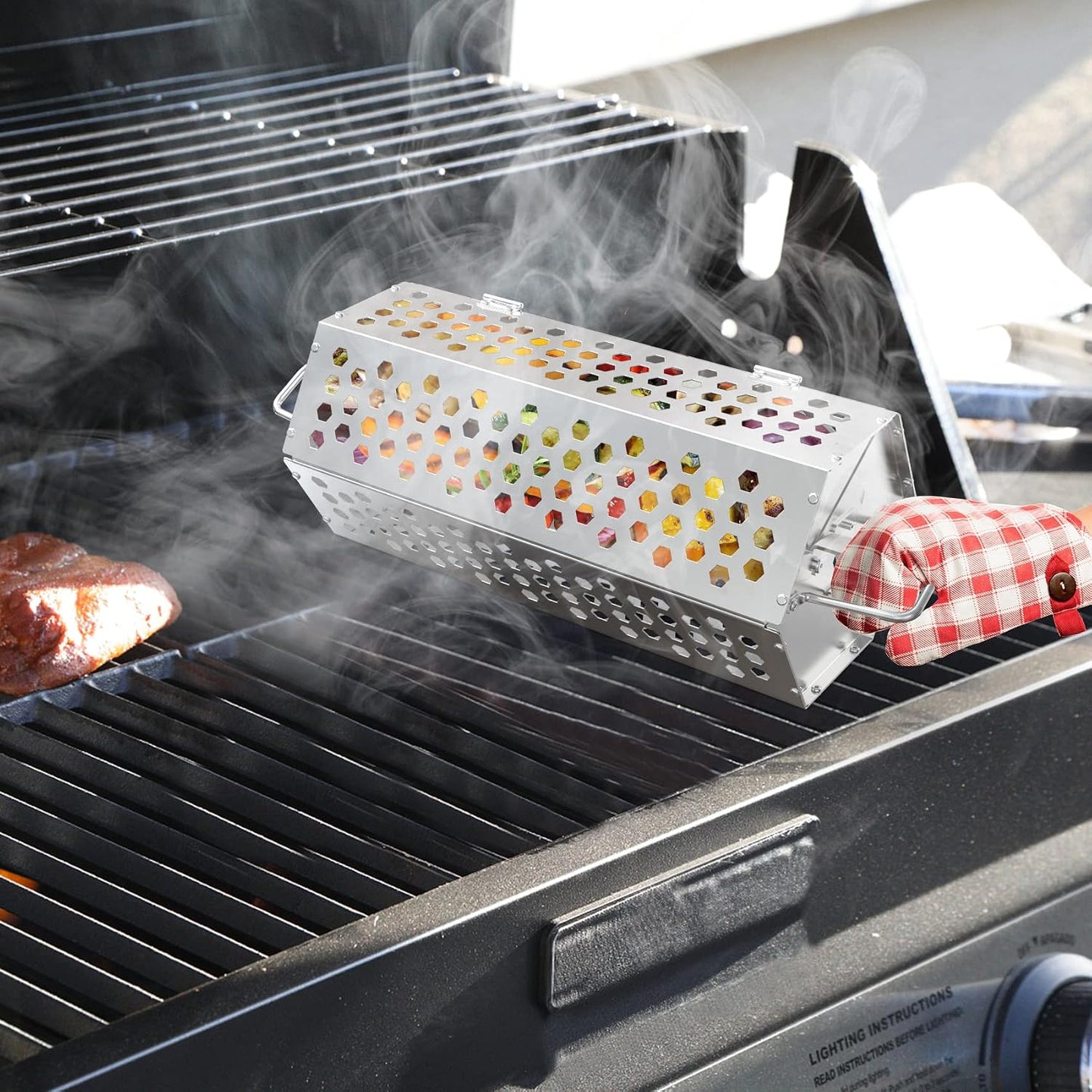 Cesta acero inox 17pulg para parrilla cocinar verduras