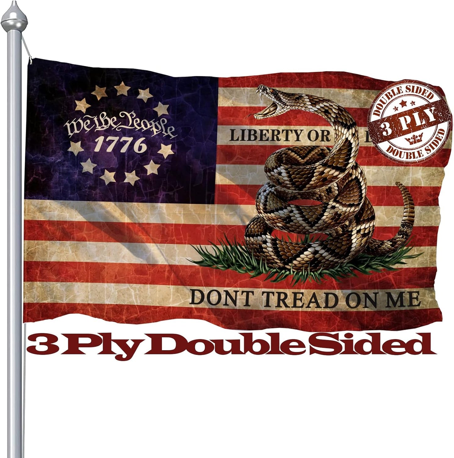 Bandera doble cara Don't Tread On Me 3x5ft para exterior