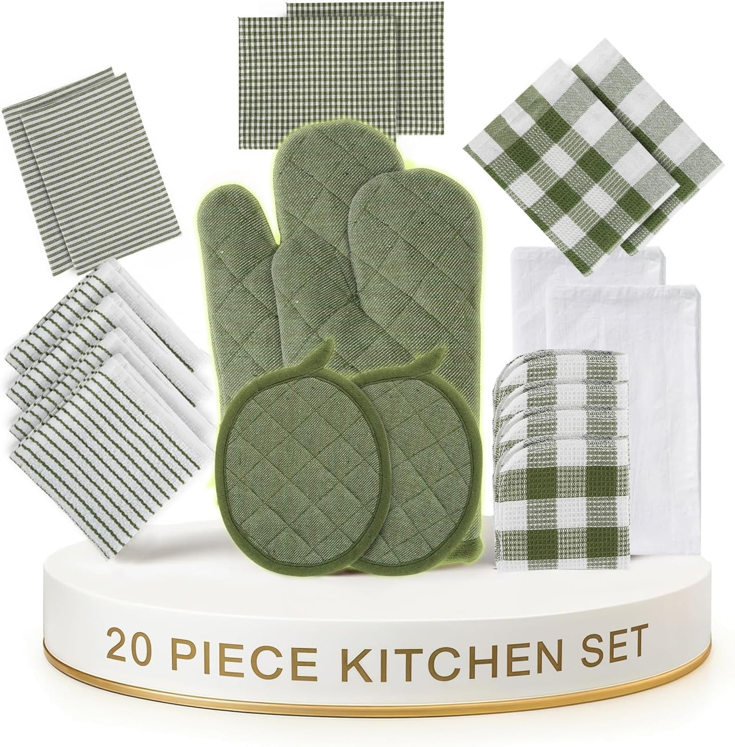 Set 20 toallas cocina algodón soportes ollas verde