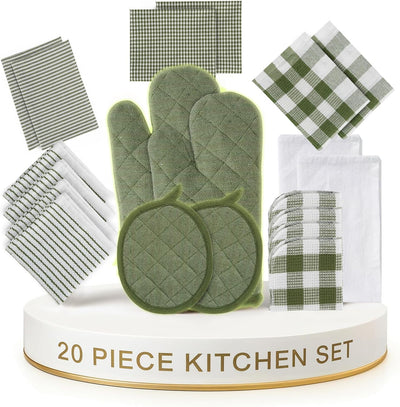 Set 20 toallas cocina algodón soportes ollas verde