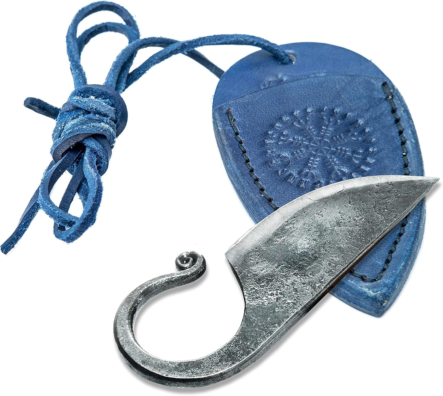 Cuchillo bolsillo forjado a mano con estuche cuero negro
