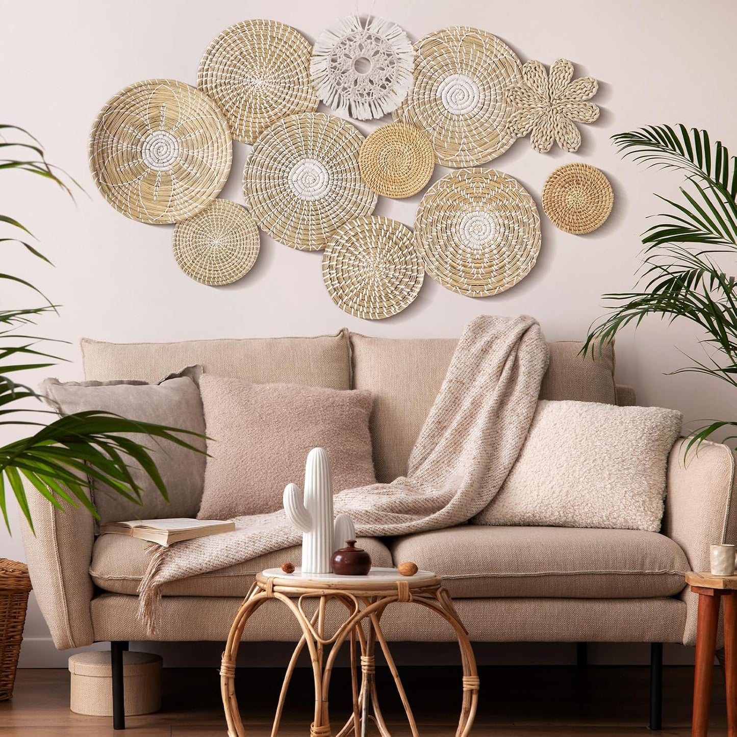 11 Pzas Cestas Boho Colgantes de Mimbre Arte Junco