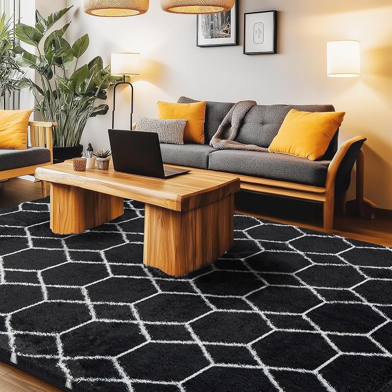 Alfombra geométrica marroquí 4x5.9ft suave antiderrap