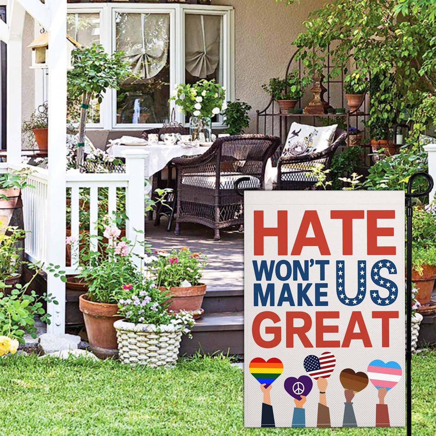 Bandera jardín 12x18pulg texto kindness peace equality diversity