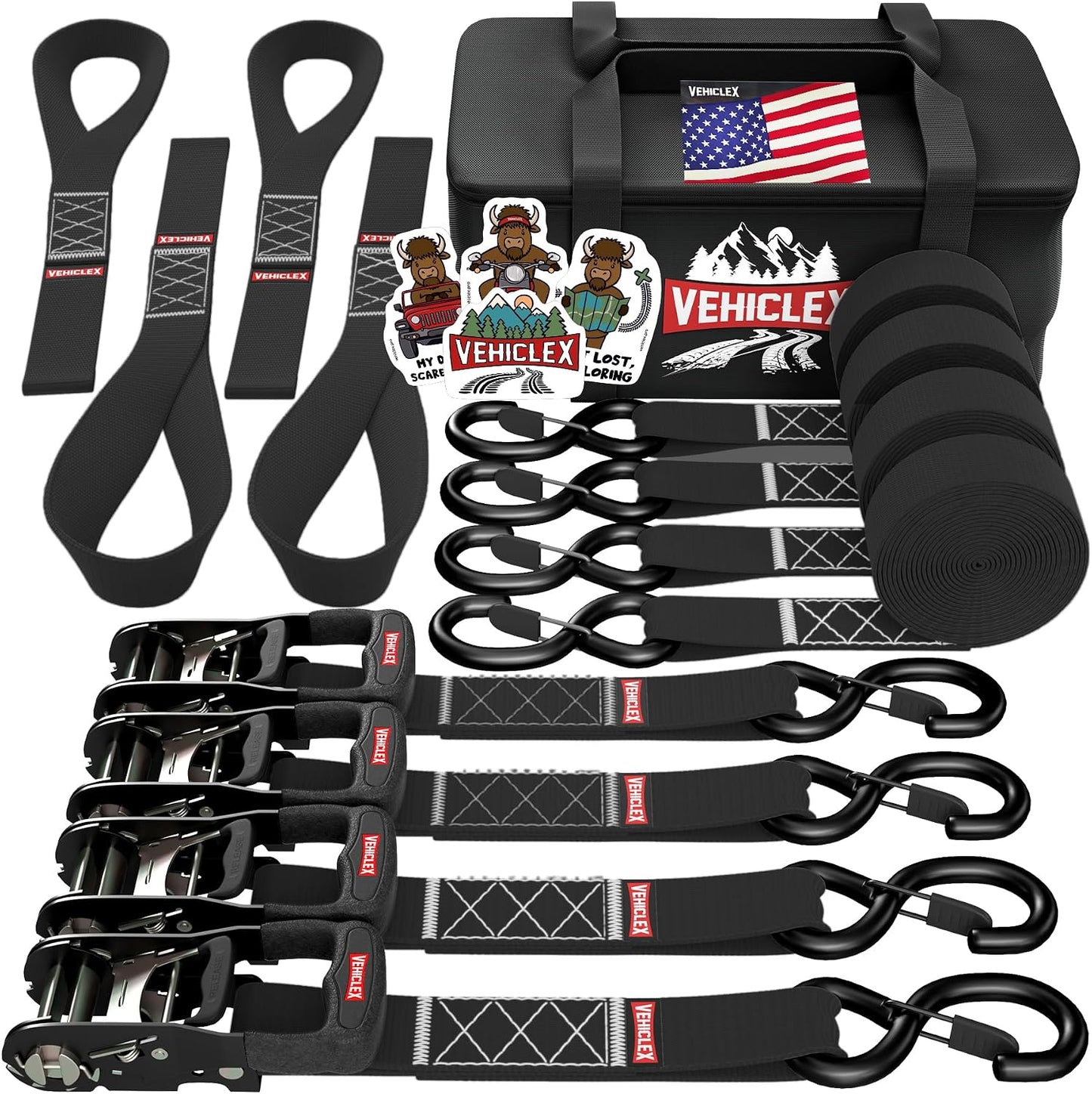 Correas trinquete 1.5" x15ft 4400lb pack 4 negro